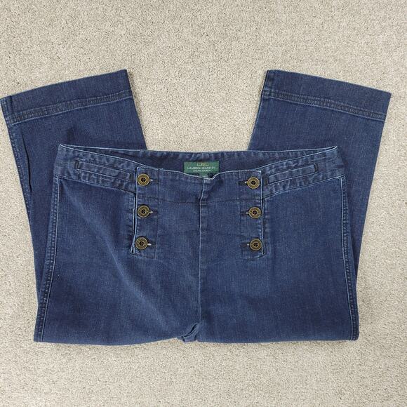 Lauren Ralph Lauren Capri Jeans Womens 16 Blue Double Button Panel Cropped Denim - Picture 11 of 14